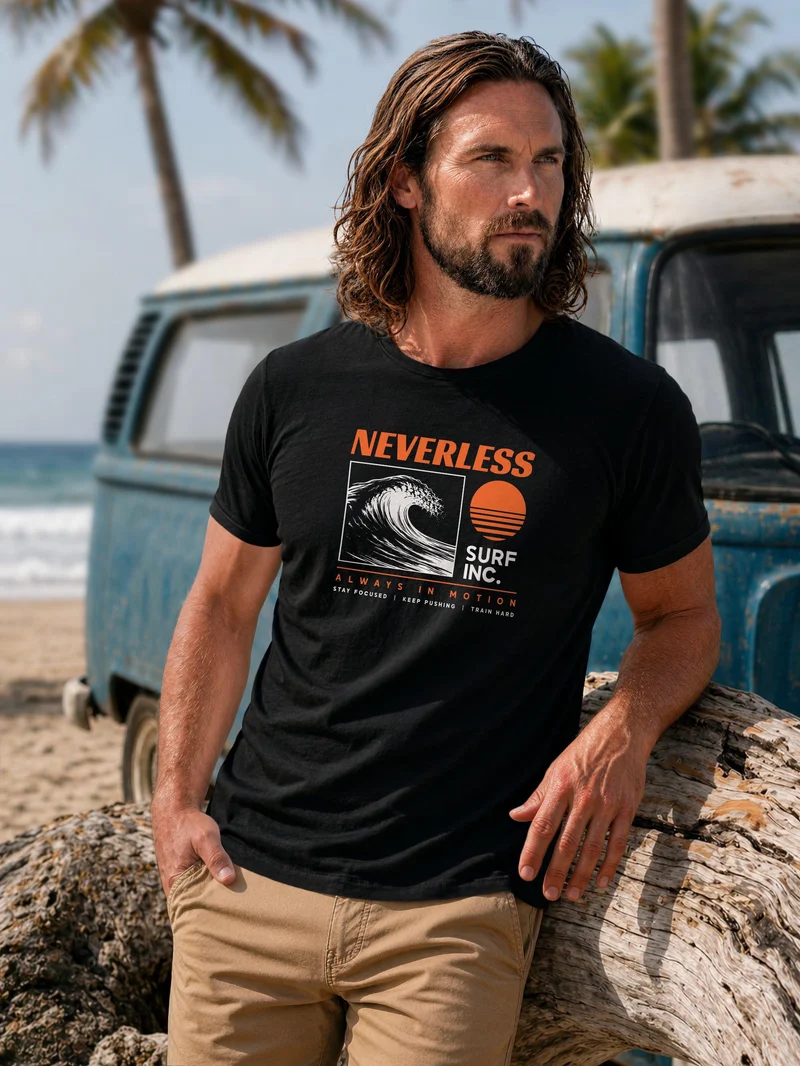 Herren T-Shirt Frontprint - Surf Design - Baumwollshirt Männer Fashion Streetstyle Slim Fit