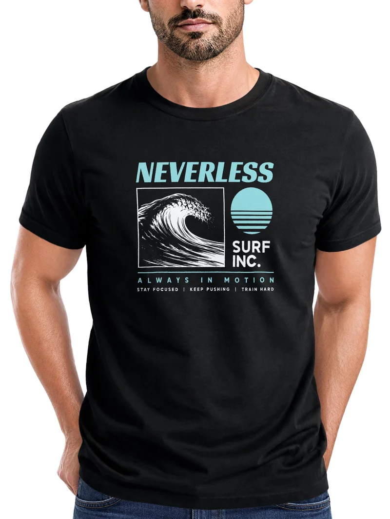 Herren T-Shirt Frontprint - Design Surf inc wave - Baumwollshirt Männer Fashion Streetstyle Slim Fit