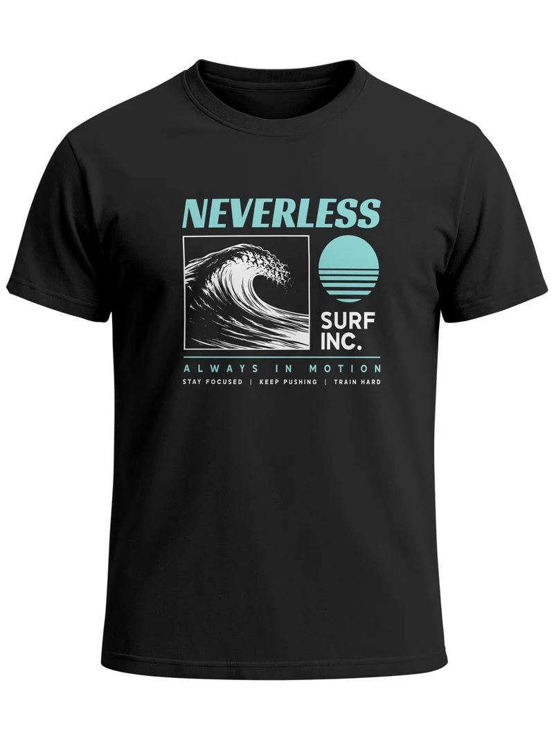 Herren T-Shirt Frontprint - Design Surf inc wave - Baumwollshirt Männer Fashion Streetstyle Slim Fit
