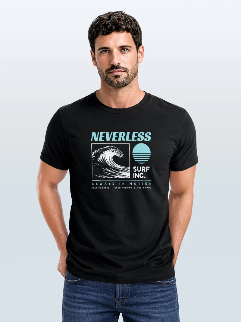Herren T-Shirt Frontprint - Design Surf inc wave - Baumwollshirt Männer Fashion Streetstyle Slim Fit