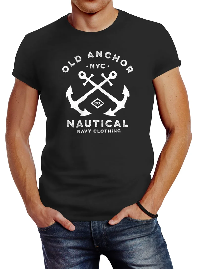 Herren T-Shirt gekreuzte Anker Old Anchor Nautical