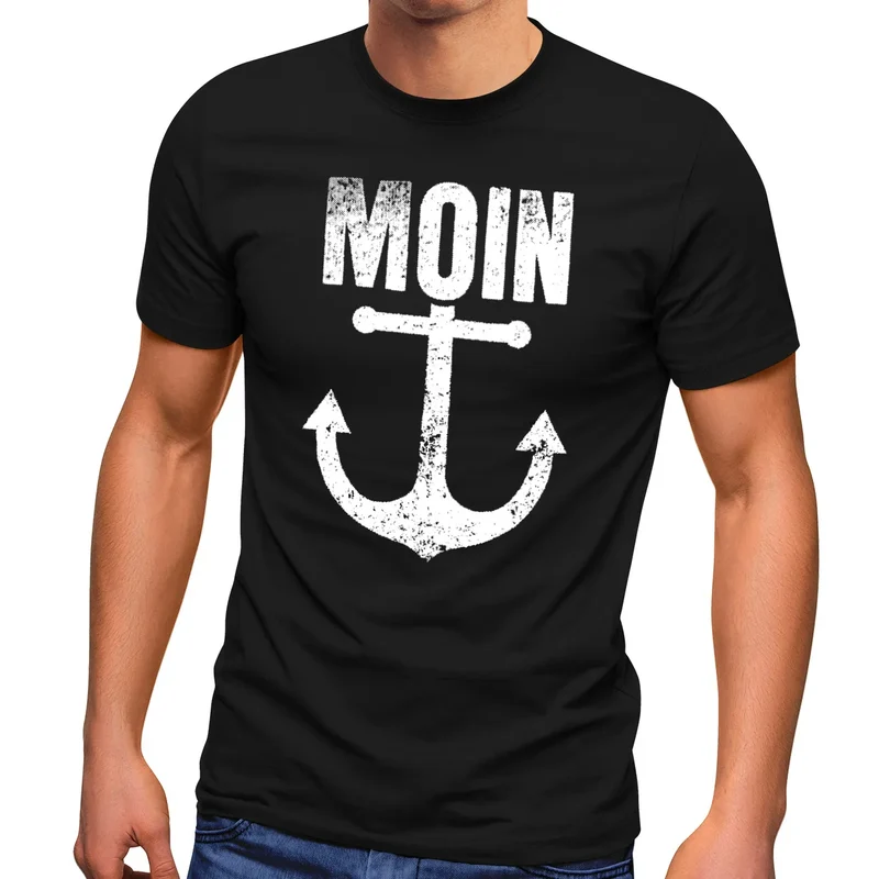 Herren T-Shirt Moin Anker Retro Print Aufdruck Maritim Nordisch Fashion Streetstyle