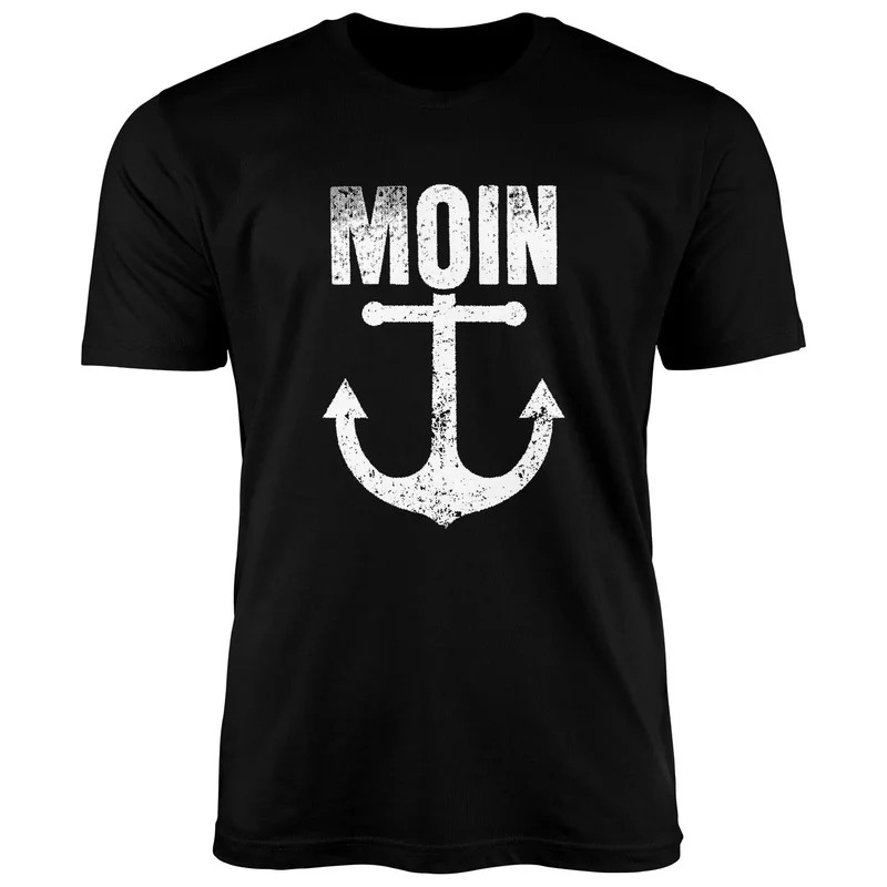 Herren T-Shirt Moin Anker Retro Print Aufdruck Maritim Nordisch Fashion Streetstyle