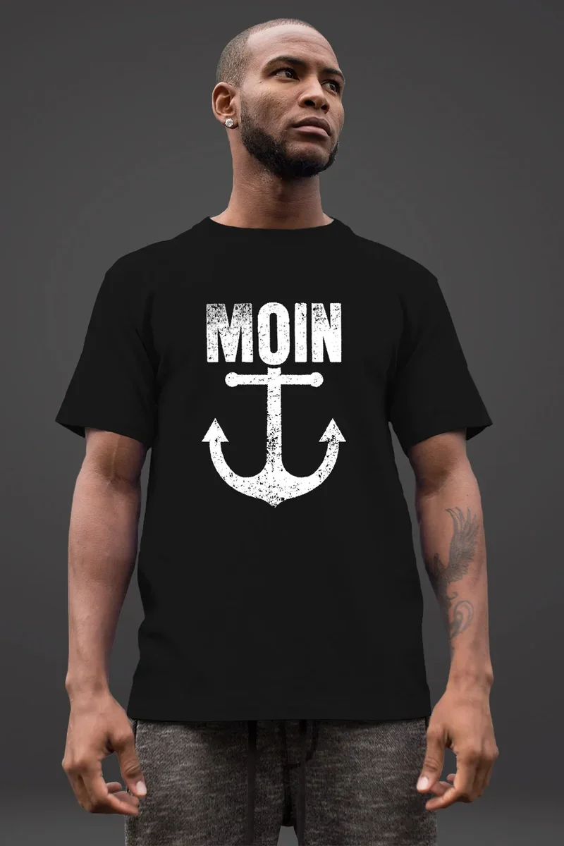 Herren T-Shirt Moin Anker Retro Print Aufdruck Maritim Nordisch Fashion Streetstyle