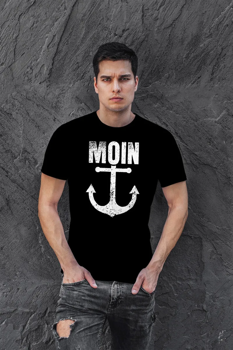 Herren T-Shirt Moin Anker Retro Print Aufdruck Maritim Nordisch Fashion Streetstyle