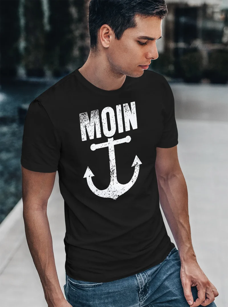 Herren T-Shirt Moin Anker Retro Print Aufdruck Maritim Nordisch Fashion Streetstyle
