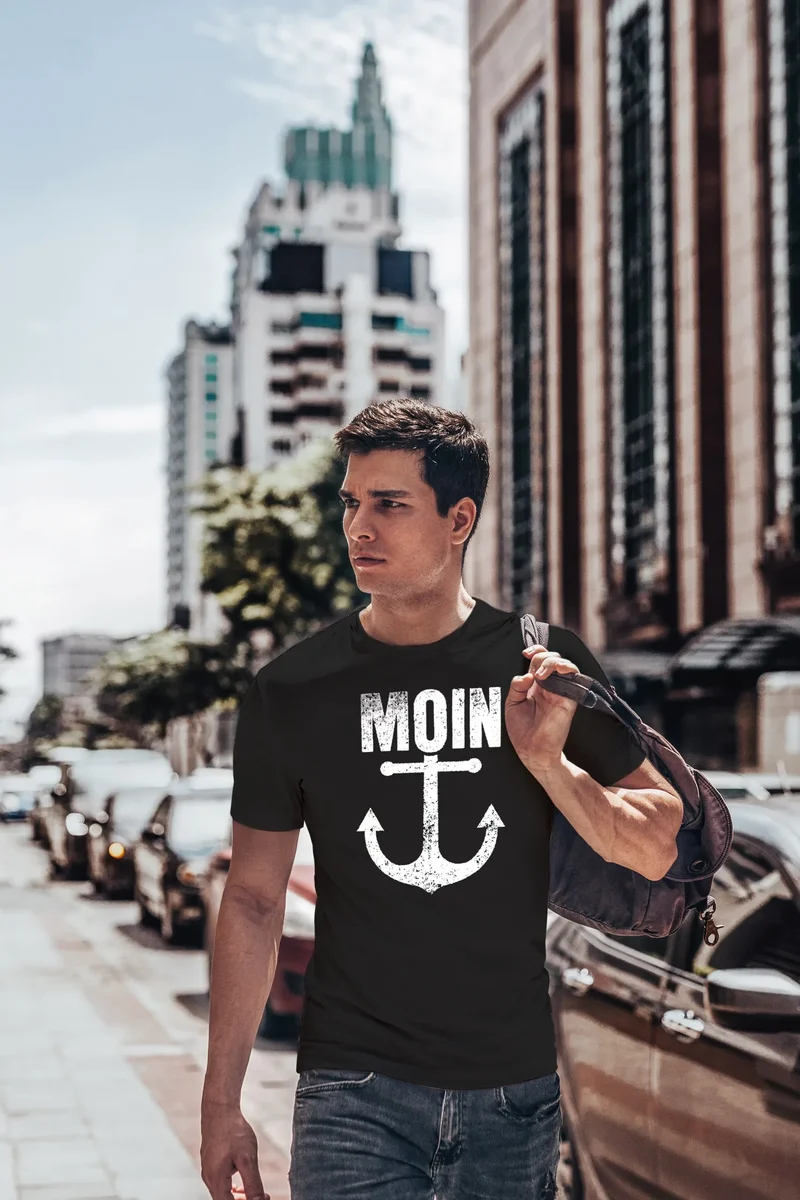 Herren T-Shirt Moin Anker Retro Print Aufdruck Maritim Nordisch Fashion Streetstyle