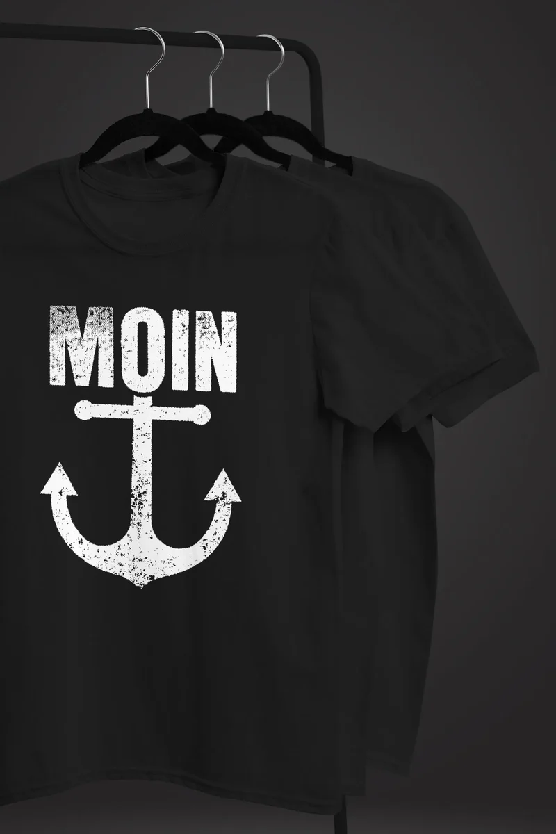 Herren T-Shirt Moin Anker Retro Print Aufdruck Maritim Nordisch Fashion Streetstyle