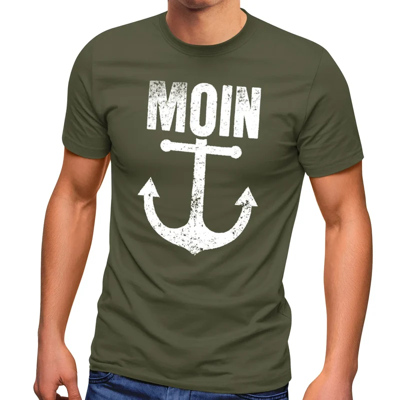 Herren T-Shirt Moin Anker Retro Print Aufdruck Maritim Nordisch Fashion Streetstyle