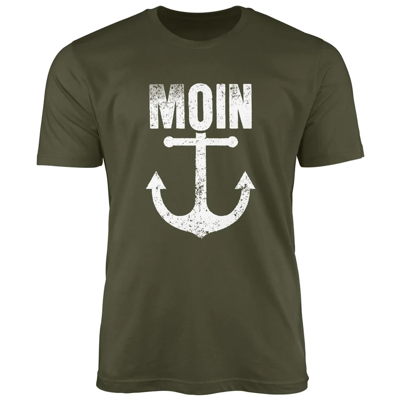 Herren T-Shirt Moin Anker Retro Print Aufdruck Maritim Nordisch Fashion Streetstyle