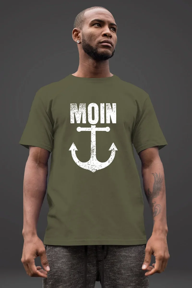 Herren T-Shirt Moin Anker Retro Print Aufdruck Maritim Nordisch Fashion Streetstyle