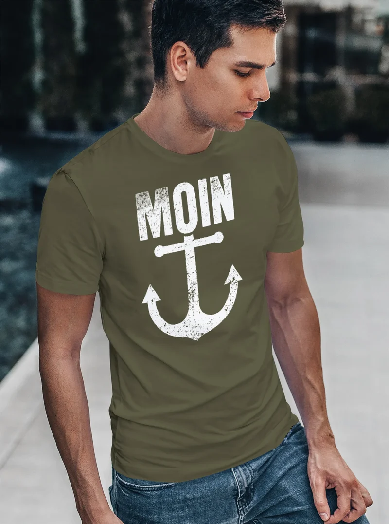 Herren T-Shirt Moin Anker Retro Print Aufdruck Maritim Nordisch Fashion Streetstyle