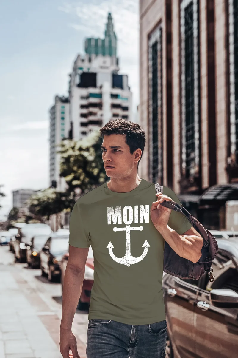 Herren T-Shirt Moin Anker Retro Print Aufdruck Maritim Nordisch Fashion Streetstyle