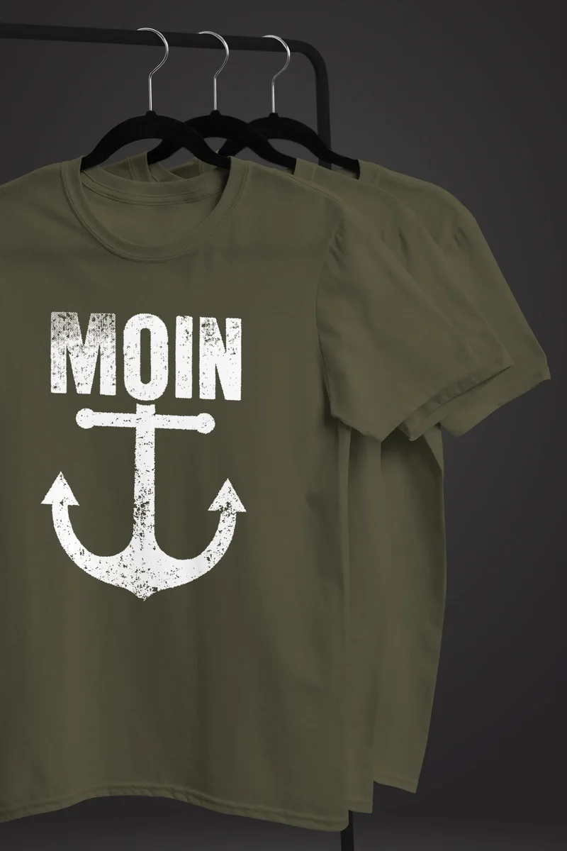 Herren T-Shirt Moin Anker Retro Print Aufdruck Maritim Nordisch Fashion Streetstyle