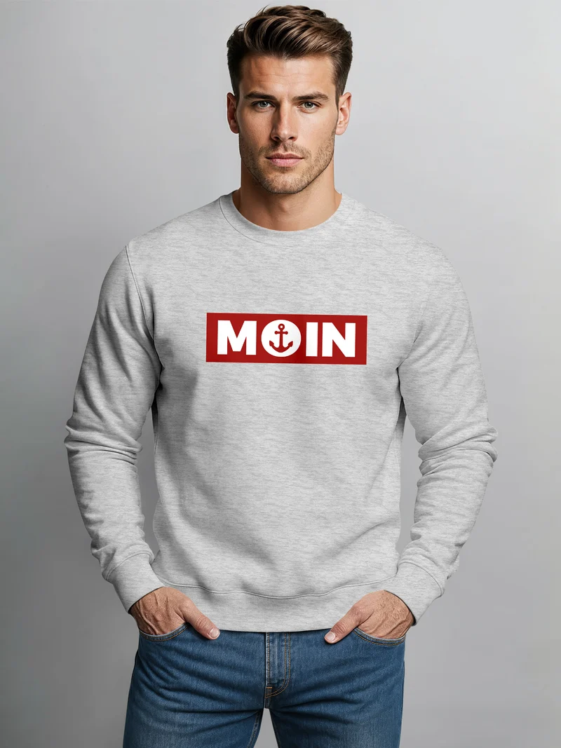 Sweatshirt Herren Moin norddeutsch Morgen Anker Rundhals-Pullover