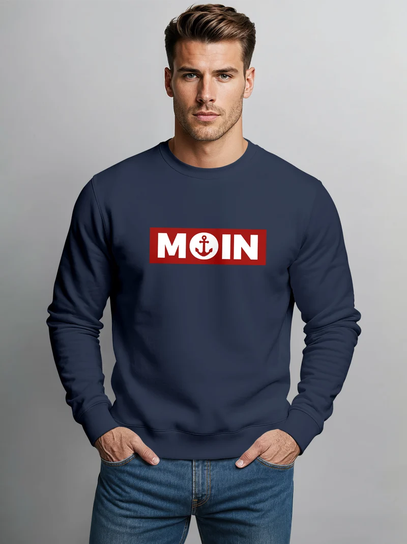 Sweatshirt Herren Moin norddeutsch Morgen Anker Rundhals-Pullover