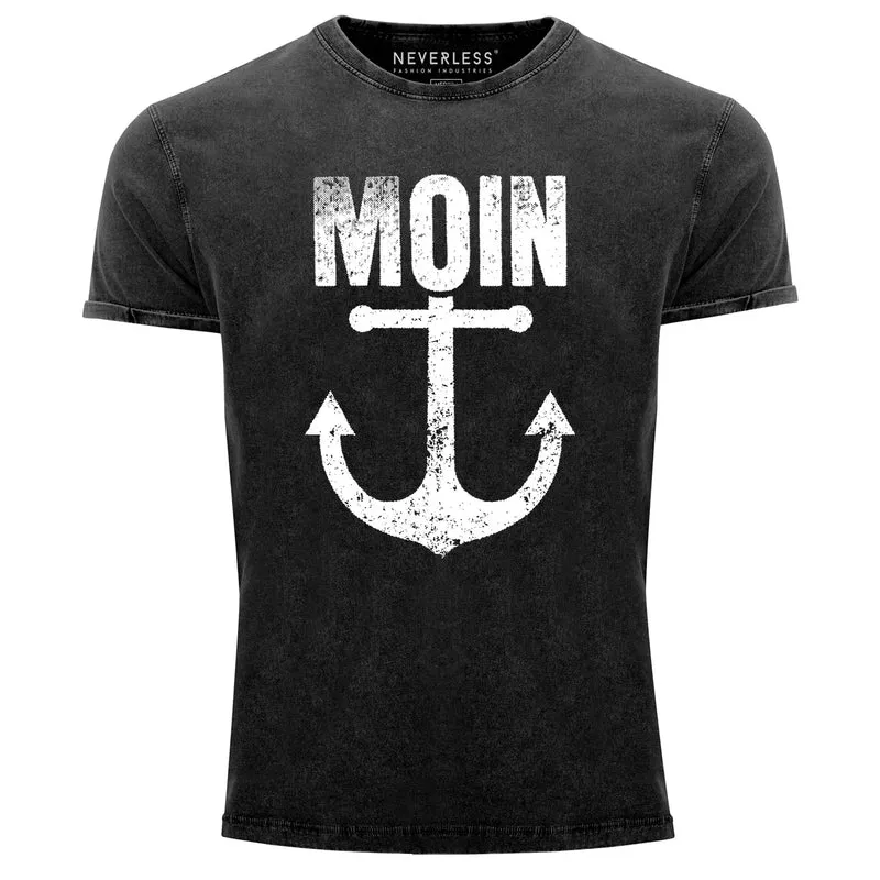 Herren Vintage Shirt Moin Anker Retro Printshirt T-Shirt Aufdruck Maritim NordischUsed Look