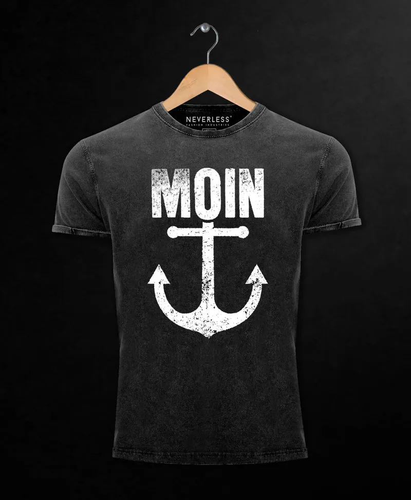 Herren Vintage Shirt Moin Anker Retro Printshirt T-Shirt Aufdruck Maritim NordischUsed Look