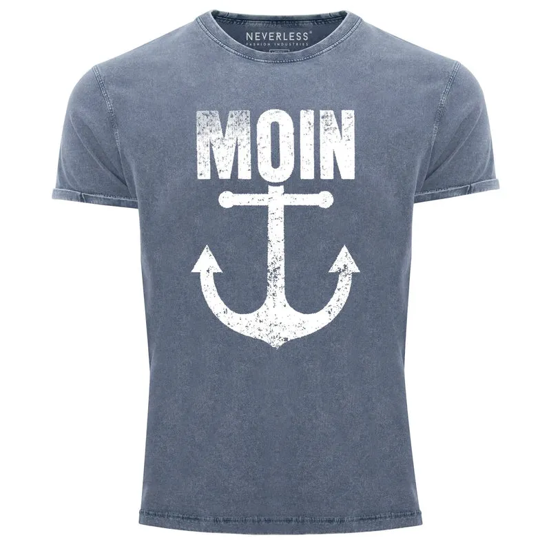 Herren Vintage Shirt Moin Anker Retro Printshirt T-Shirt Aufdruck Maritim NordischUsed Look