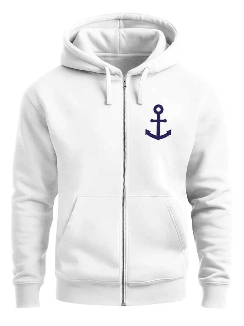 Zip-Hoodie Herren Sweatjacke mit Kapuze Anker Logo Print Männer Fashion Streetstyle