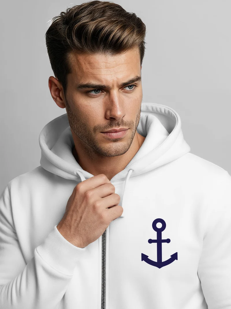 Zip-Hoodie Herren Sweatjacke mit Kapuze Anker Logo Print Männer Fashion Streetstyle