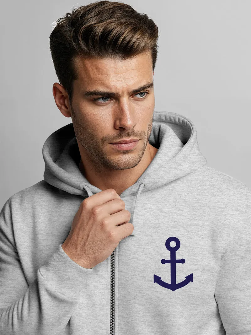 Zip-Hoodie Herren Sweatjacke mit Kapuze Anker Logo Print Männer Fashion Streetstyle