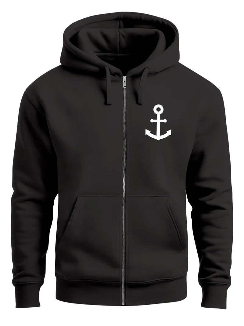 Zip-Hoodie Herren Sweatjacke mit Kapuze Anker Logo Print Männer Fashion Streetstyle