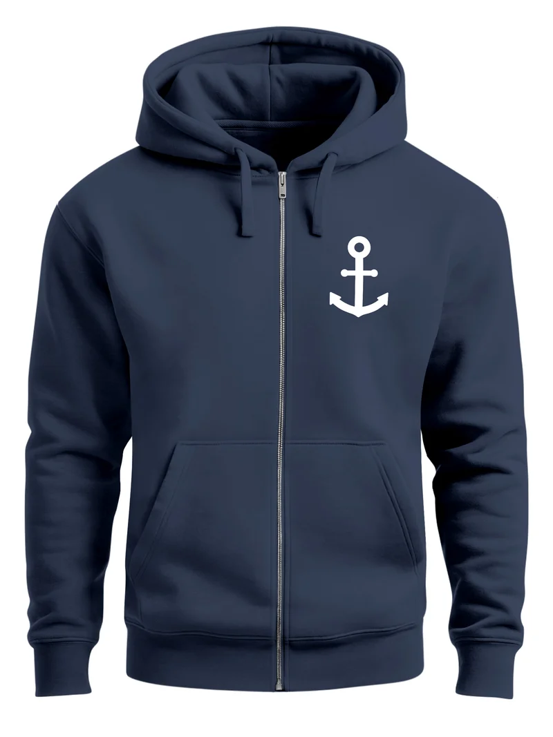 Zip-Hoodie Herren Sweatjacke mit Kapuze Anker Logo Print Männer Fashion Streetstyle