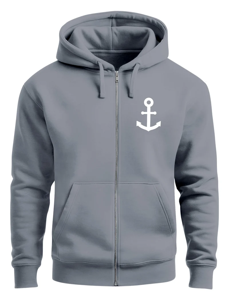 Zip-Hoodie Herren Sweatjacke mit Kapuze Anker Logo Print Männer Fashion Streetstyle