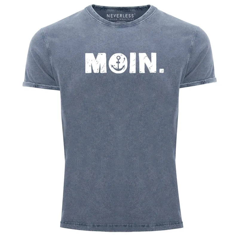 Herren Vintage Shirt Moin Dialekt Norden Hamburg Anker Printshirt T-Shirt Aufdruck Used Look