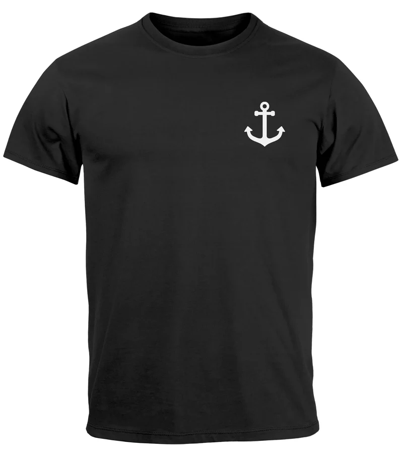 Herren T-Shirt Anker Print Kurzarm Shirt aus Baumwolle mit maritimem Logo Rundhals Modern Fit Casual Streetwear Sommer