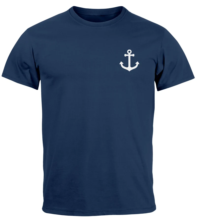 Herren T-Shirt Anker Print Kurzarm Shirt aus Baumwolle mit maritimem Logo Rundhals Modern Fit Casual Streetwear Sommer