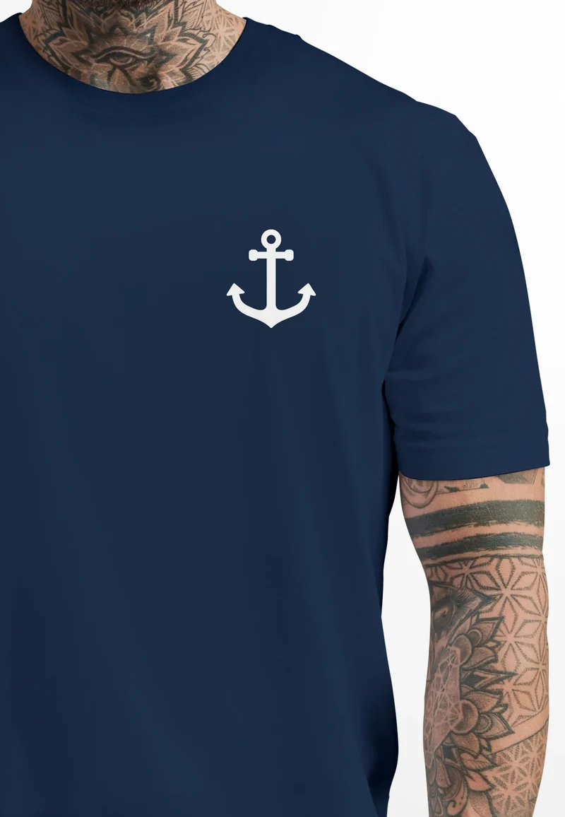 Herren T-Shirt Anker Print Kurzarm Shirt aus Baumwolle mit maritimem Logo Rundhals Modern Fit Casual Streetwear Sommer