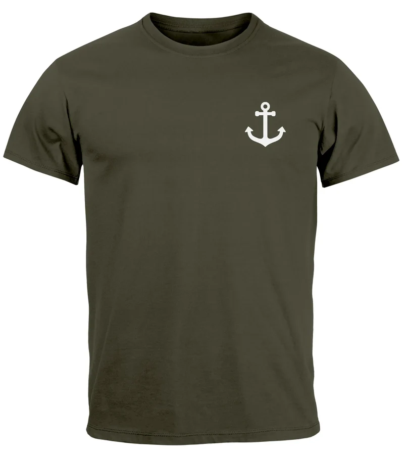 Herren T-Shirt Anker Print Kurzarm Shirt aus Baumwolle mit maritimem Logo Rundhals Modern Fit Casual Streetwear Sommer