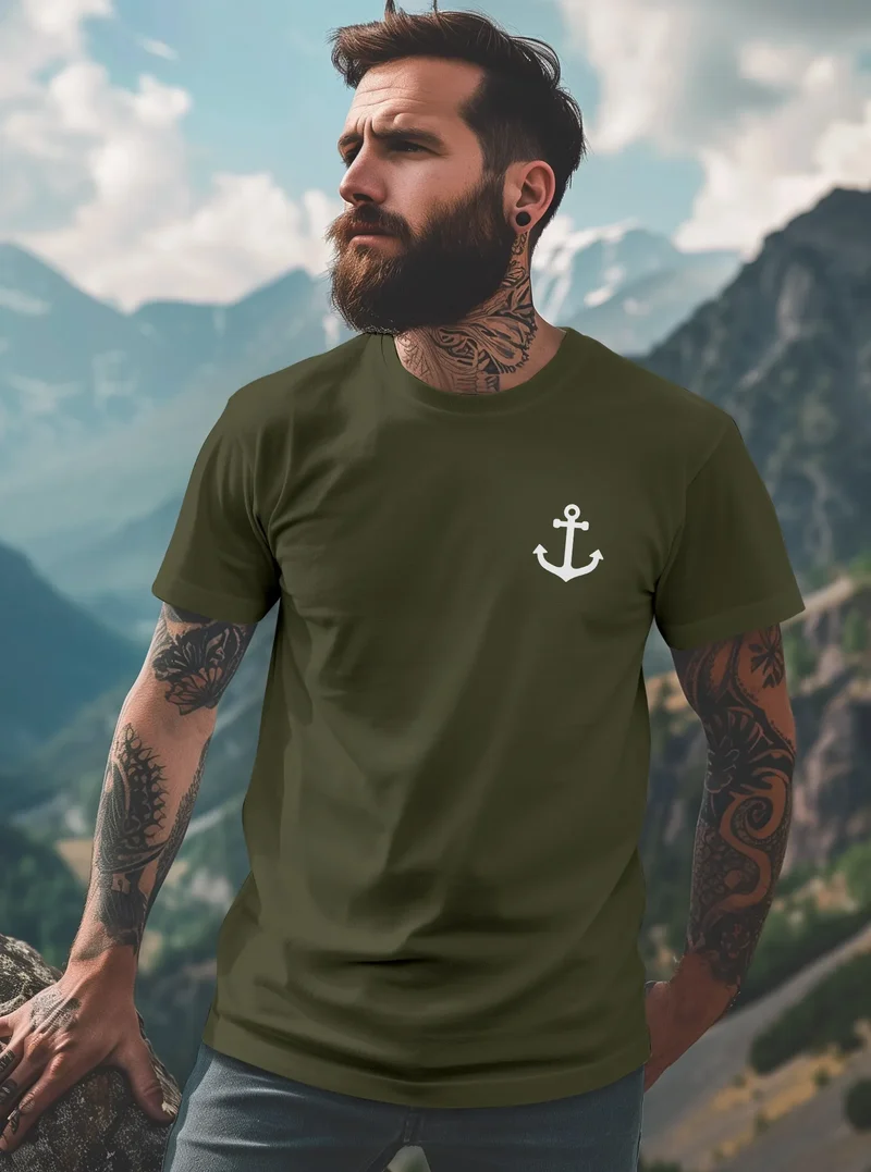 Herren T-Shirt Anker Print Kurzarm Shirt aus Baumwolle mit maritimem Logo Rundhals Modern Fit Casual Streetwear Sommer
