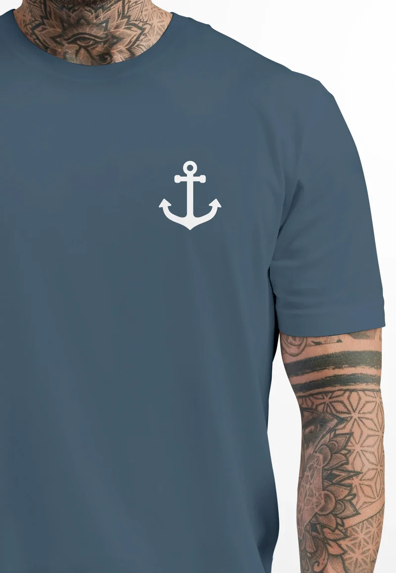 Herren T-Shirt Anker Print Kurzarm Shirt aus Baumwolle mit maritimem Logo Rundhals Modern Fit Casual Streetwear Sommer