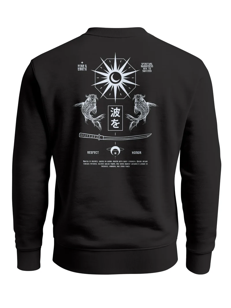 Sweatshirt Herren Pullover Backprint Japan Asien Koi Statement Pulli Fashion Streetwear Männer