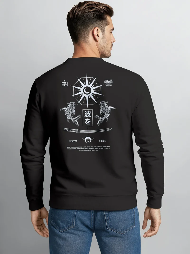 Sweatshirt Herren Pullover Backprint Japan Asien Koi Statement Pulli Fashion Streetwear Männer