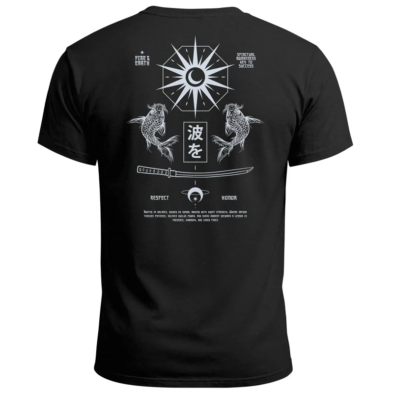 Herren T-Shirt Backprint Japan Asien Koi Statement Printshirt Fashion Streetstyle Männer