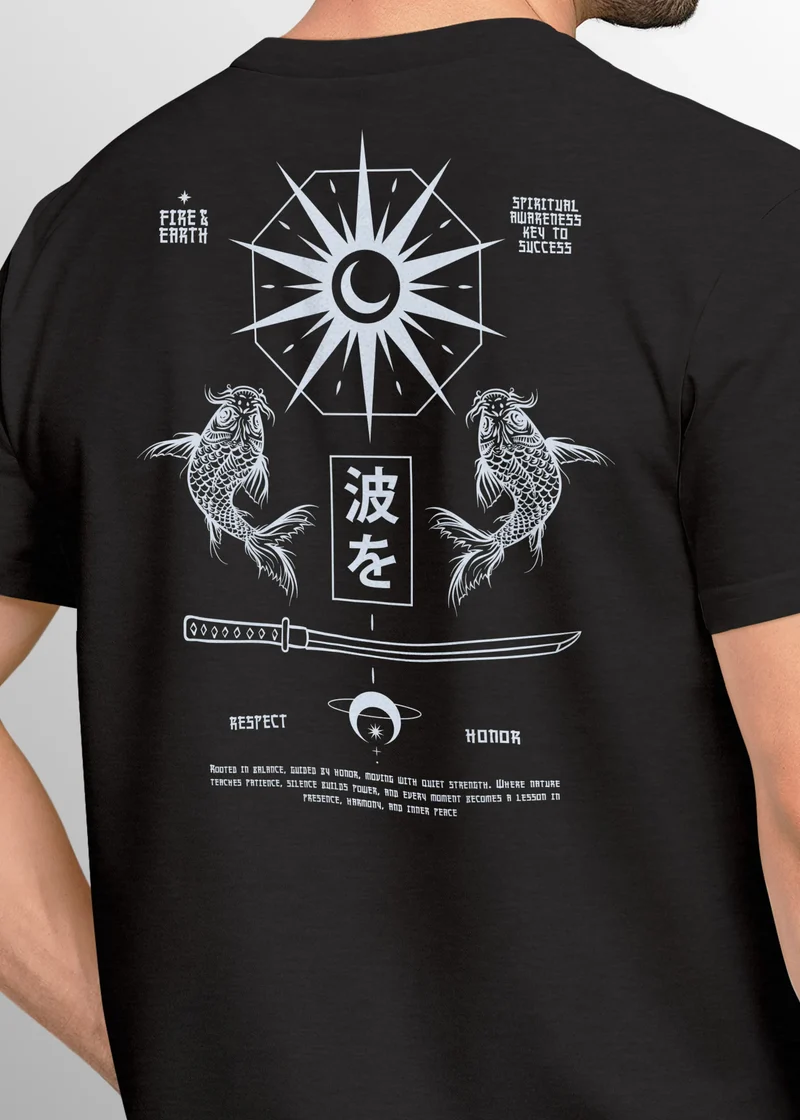 Herren T-Shirt Backprint Japan Asien Koi Statement Printshirt Fashion Streetstyle Männer