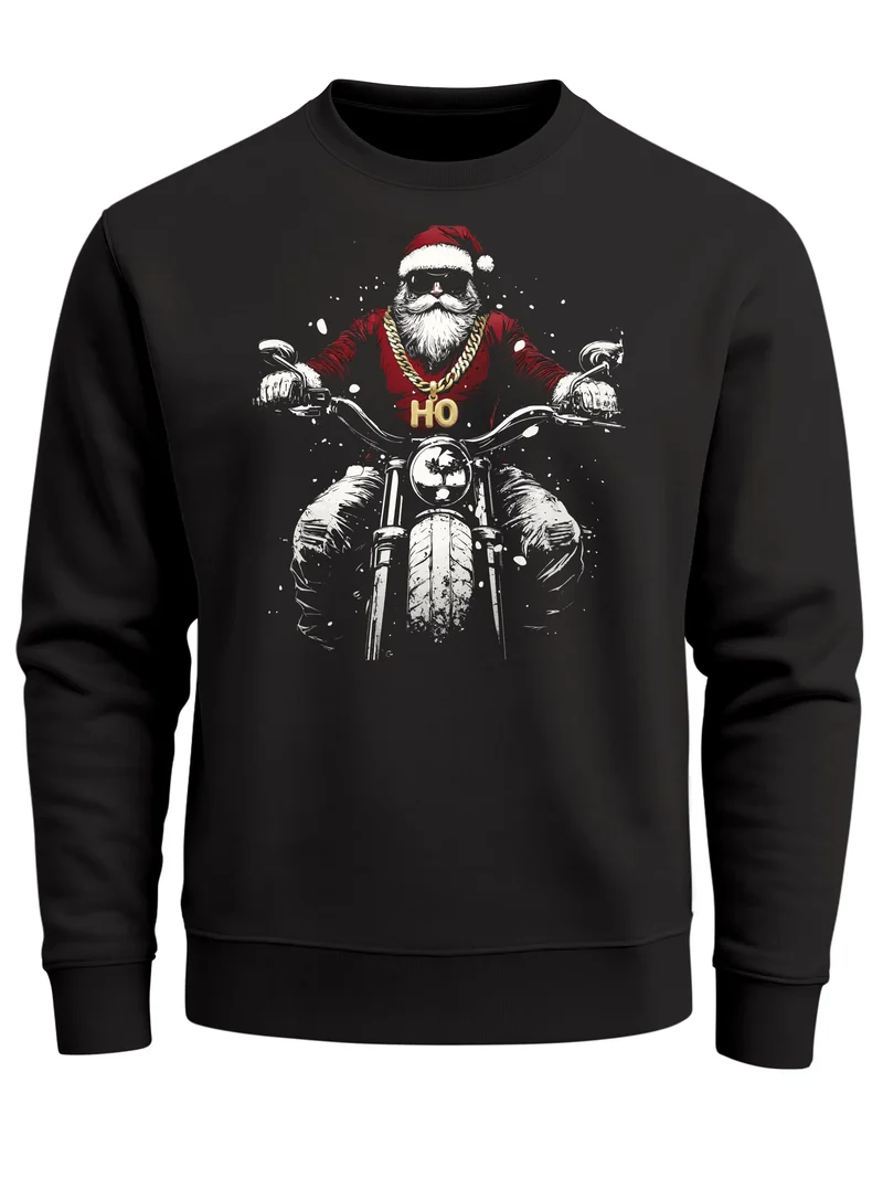 Sweatshirt Herren Weihnachten Bad Santa Biker Motorrad Aufdruck Print Rundhals-Pullover Fashion Streetwear