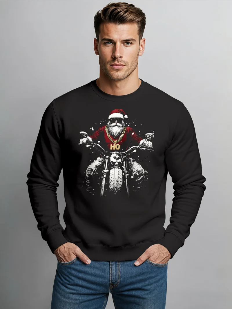 Sweatshirt Herren Weihnachten Bad Santa Biker Motorrad Aufdruck Print Rundhals-Pullover Fashion Streetwear