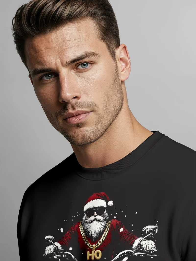Sweatshirt Herren Weihnachten Bad Santa Biker Motorrad Aufdruck Print Rundhals-Pullover Fashion Streetwear