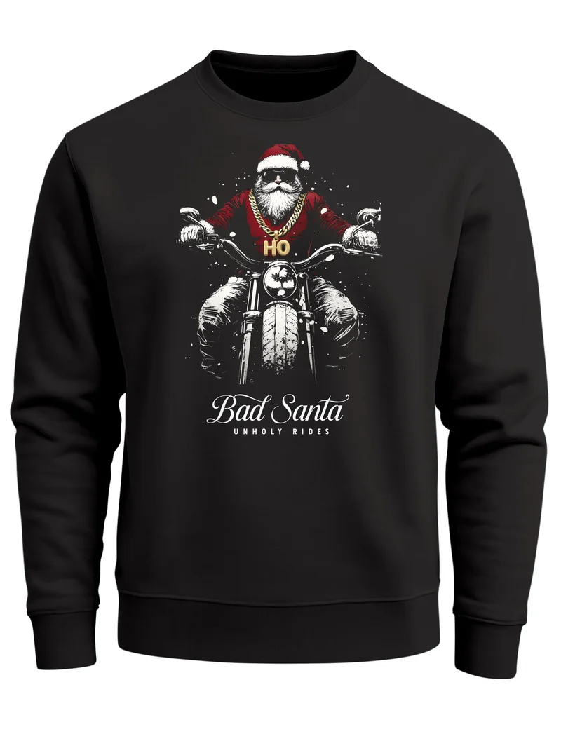 Sweatshirt Herren Weihnachten Bad Santa Biker Motorrad Aufdruck Print Rundhals-Pullover Fashion Streetwear