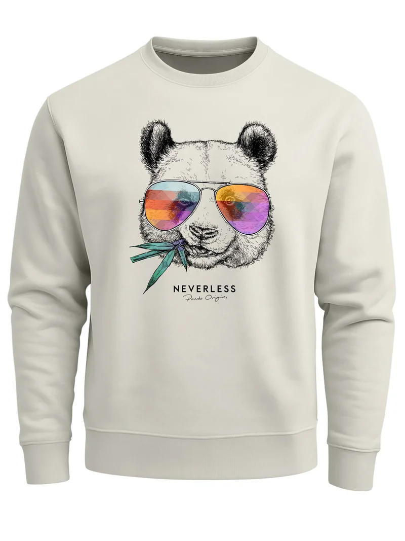 Sweatshirt Herren Frontprint Panda Pullover mit Print Statement Fashion Streetwear Männer