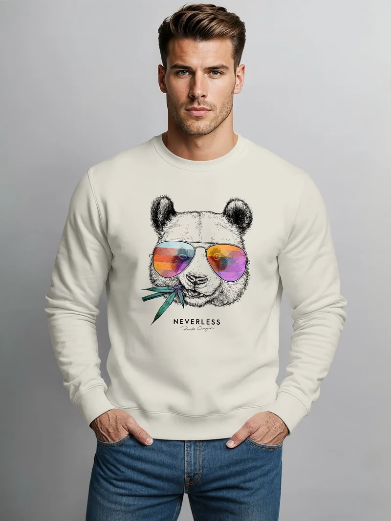 Sweatshirt Herren Frontprint Panda Pullover mit Print Statement Fashion Streetwear Männer
