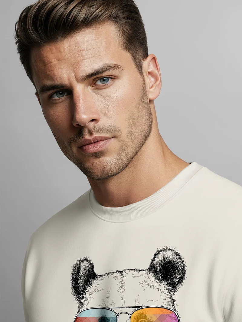Sweatshirt Herren Frontprint Panda Pullover mit Print Statement Fashion Streetwear Männer