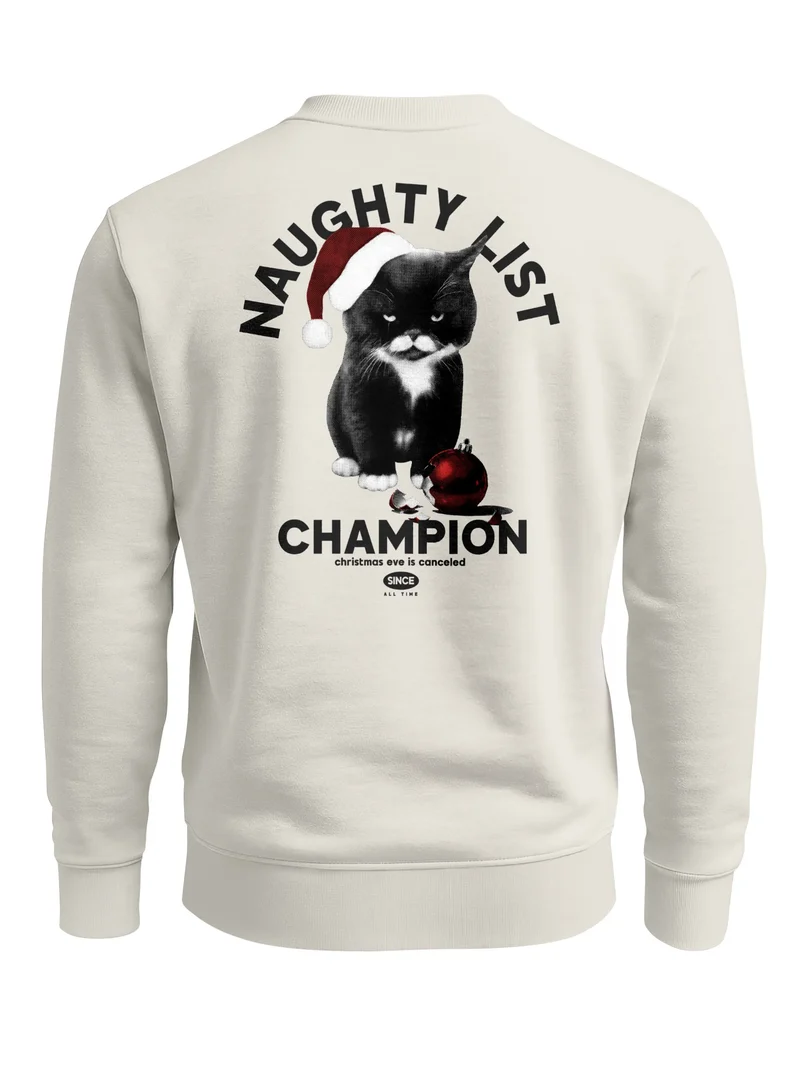 Sweatshirt Herren Grafik Print Katze Weihnachtspullover Naughty List Champion Backprint Fashion Streetwear Neverless®