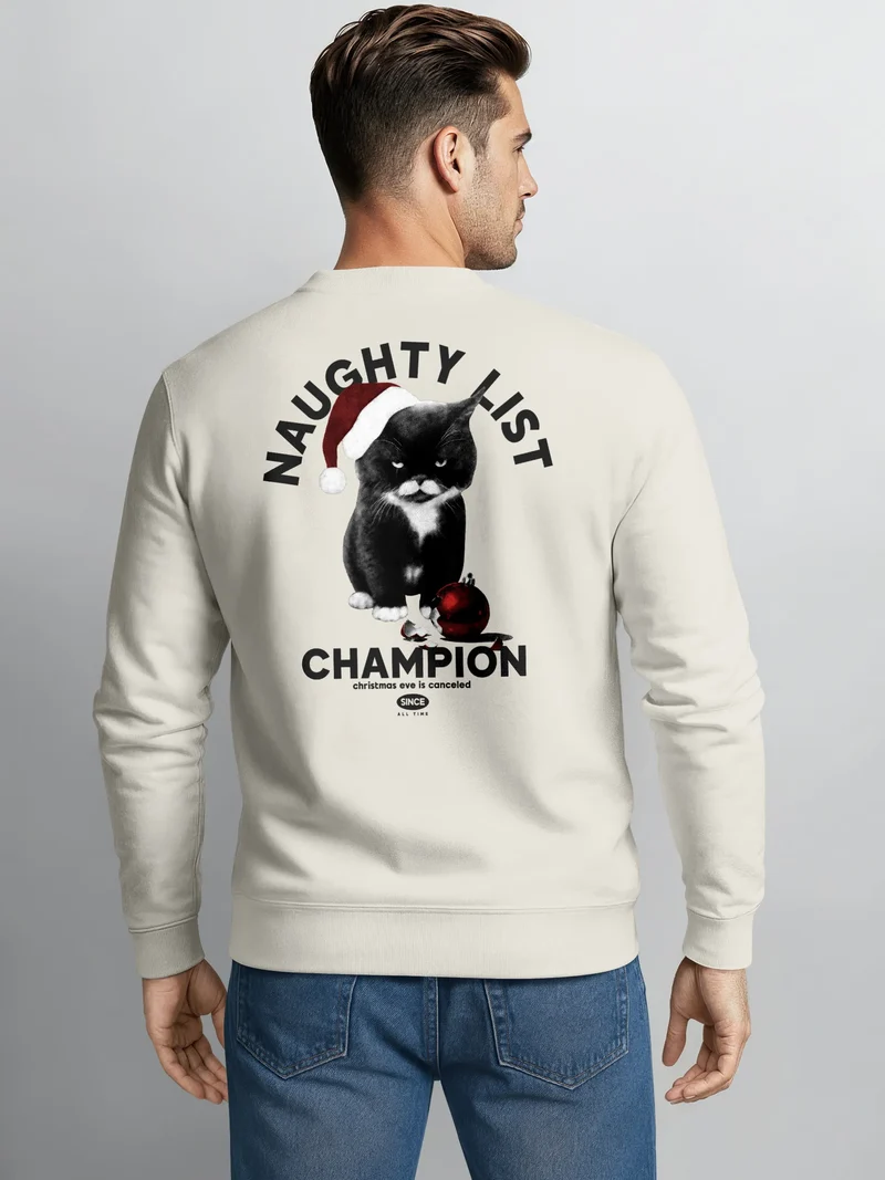 Sweatshirt Herren Grafik Print Katze Weihnachtspullover Naughty List Champion Backprint Fashion Streetwear Neverless®