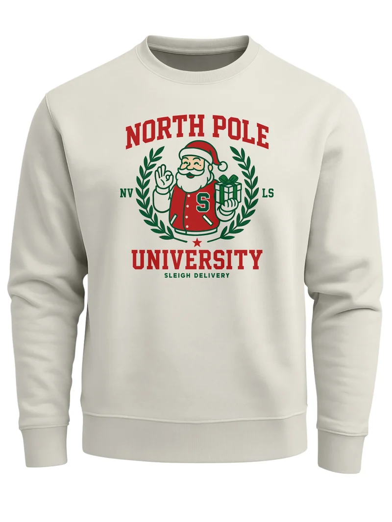 Sweatshirt Herren Weihnachtspullover College Style Schriftzug North Pole University Santa Grafik Print Fashion Streetwear Neverless®